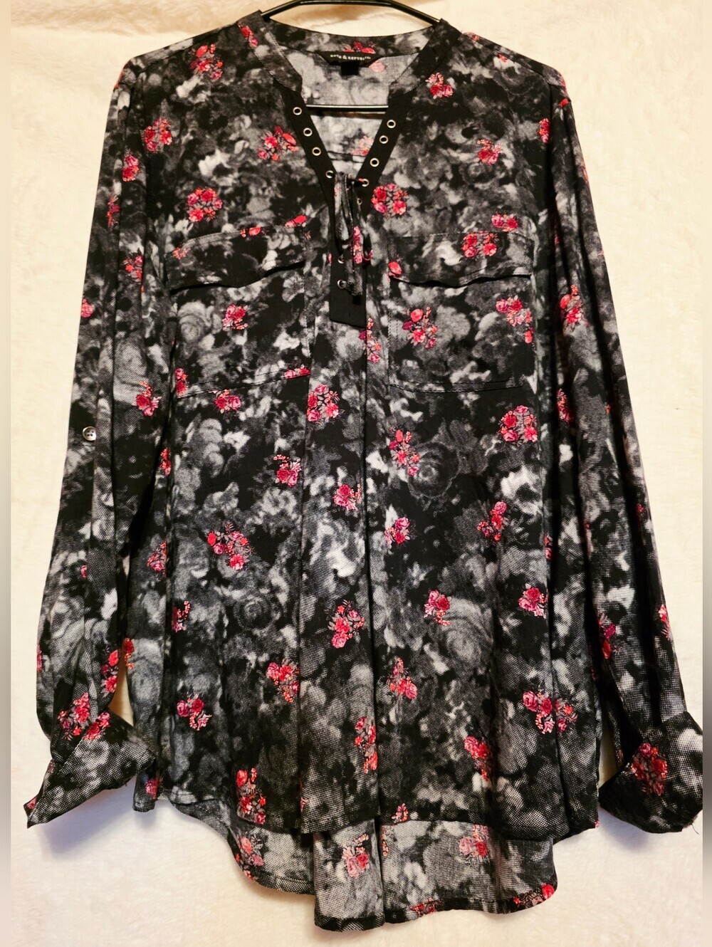 Rock & Republic Black and Red Floral Blouse